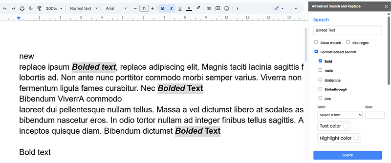 Bold text replace before