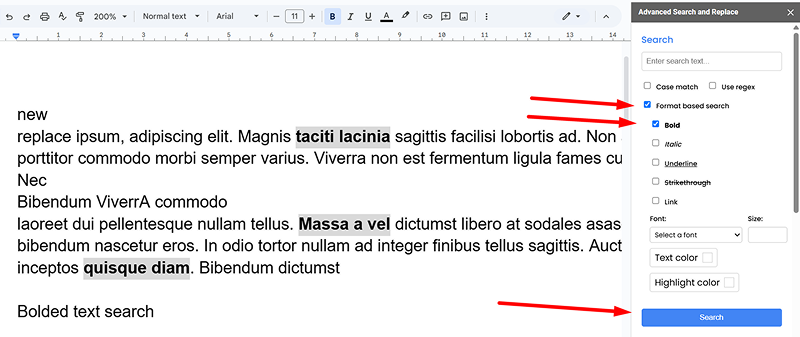 Bold text search
