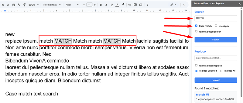 Case sensitive text search