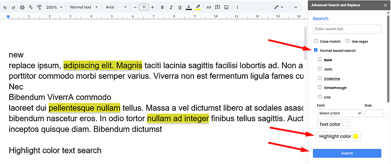 Highlight text color search
