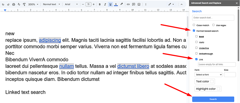 Linked text search