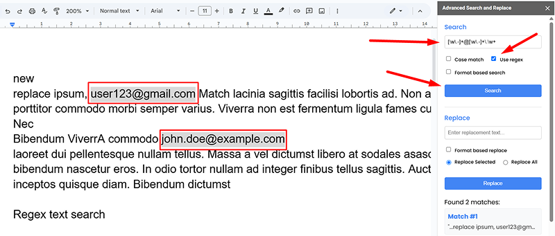 Regex text search