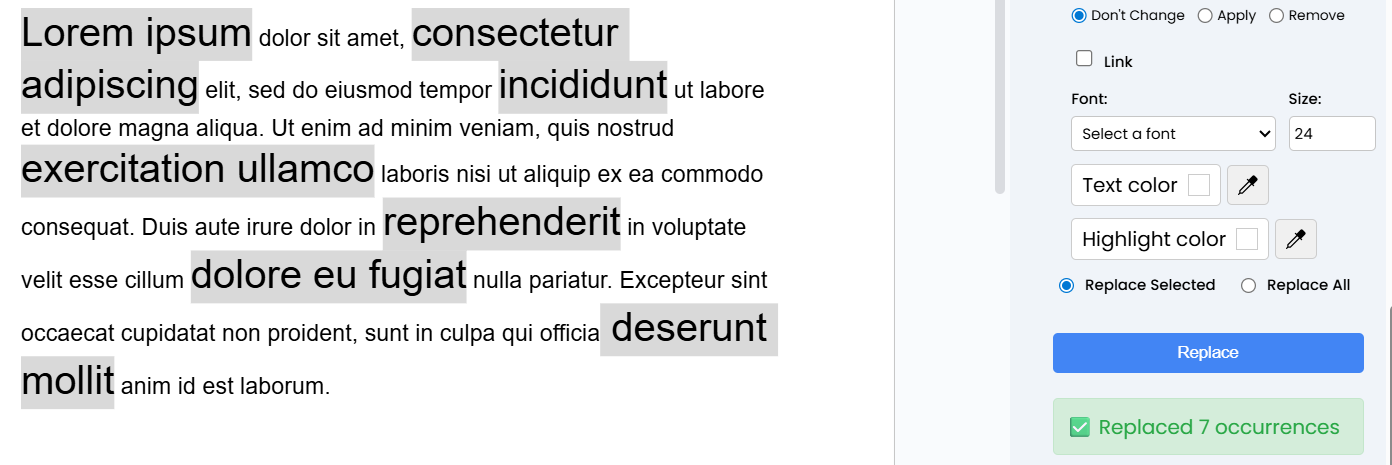 Replace by font size