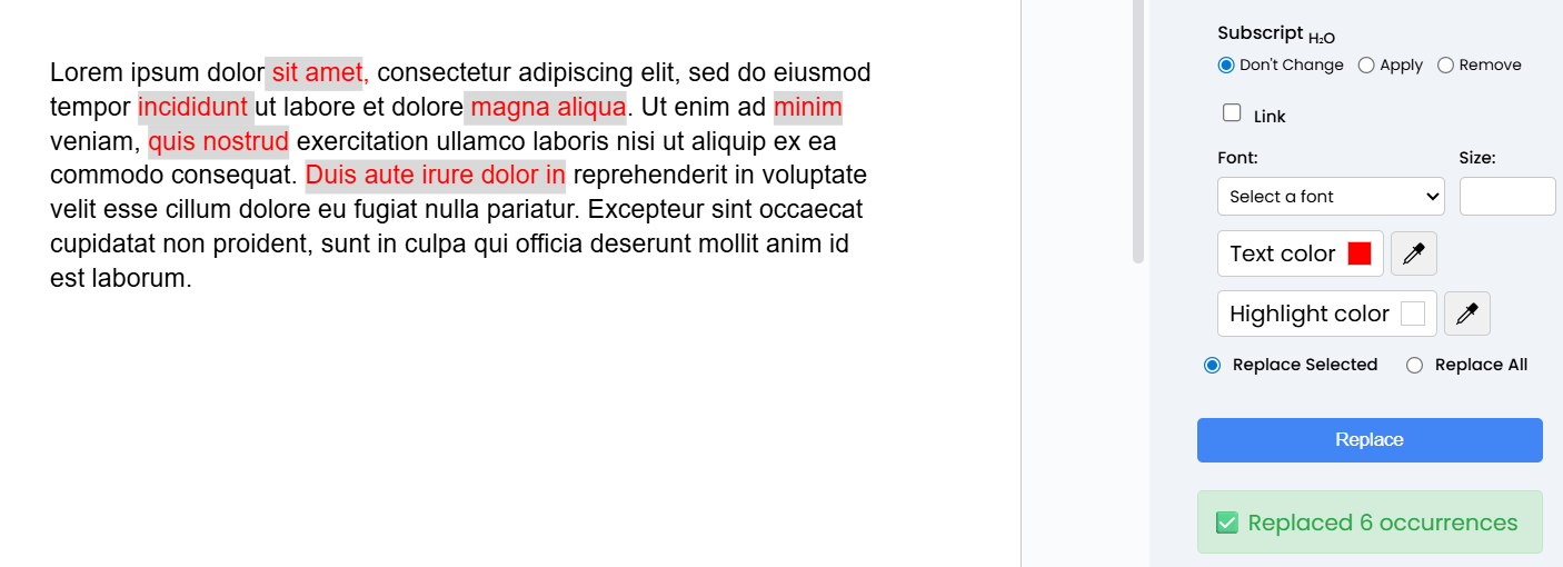 Replace text color red