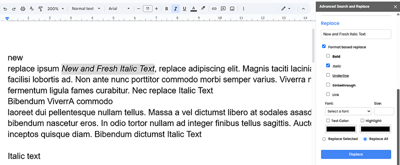 How to Replace Italic Text in Google Docs - Advanced Search & Replace